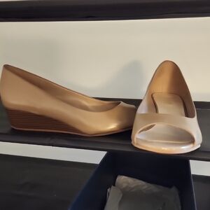 Cole Haan Tan Peep-Toe Wedges